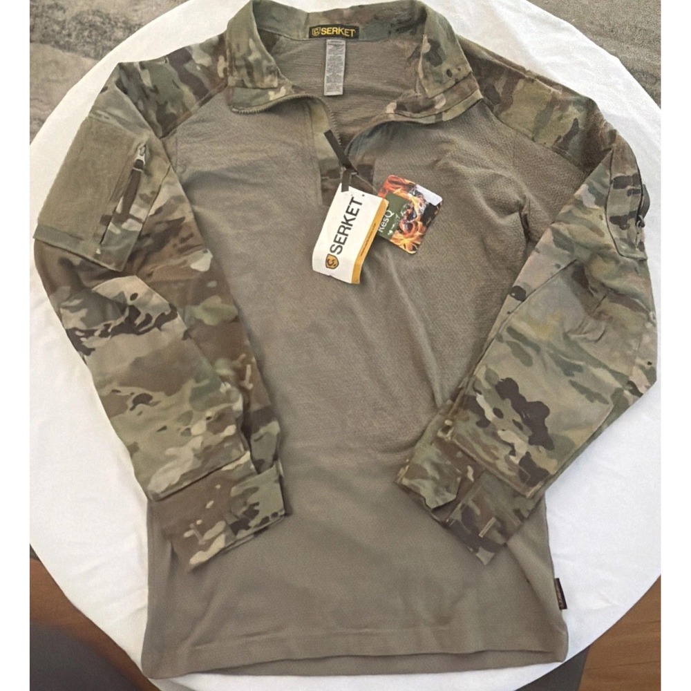 NWT Serket Combat Mens OCP Multicam 1/4 Zip Tactical Army Ripstop Camo Green